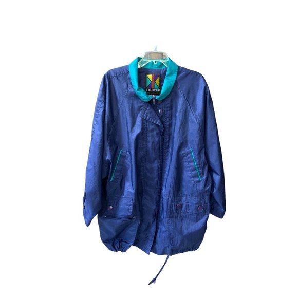 Komitor Womens Size 22 24 W Vintage Green Collar Windbreaker Knee Length Jacket - Picture 1 of 5